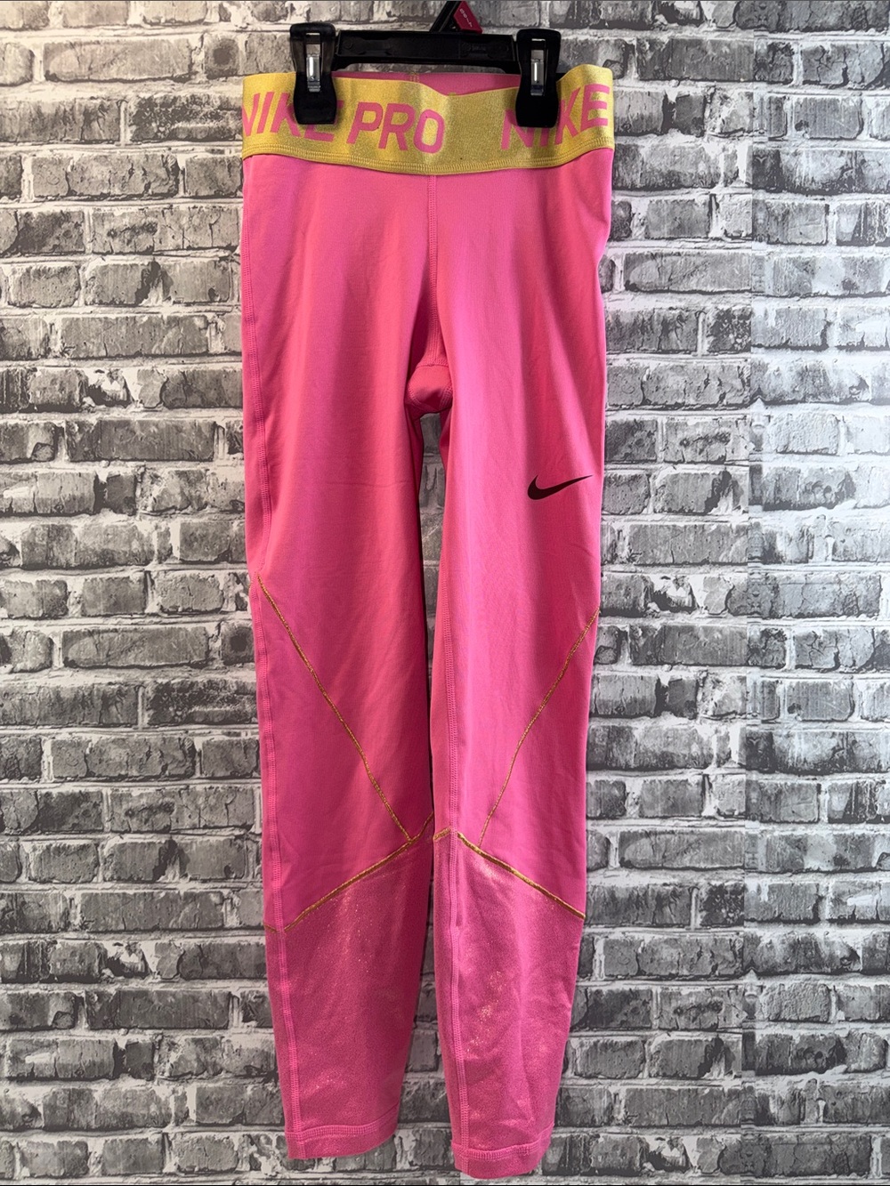 NWT Nike Kids Pink Leggings with Gold Waistband